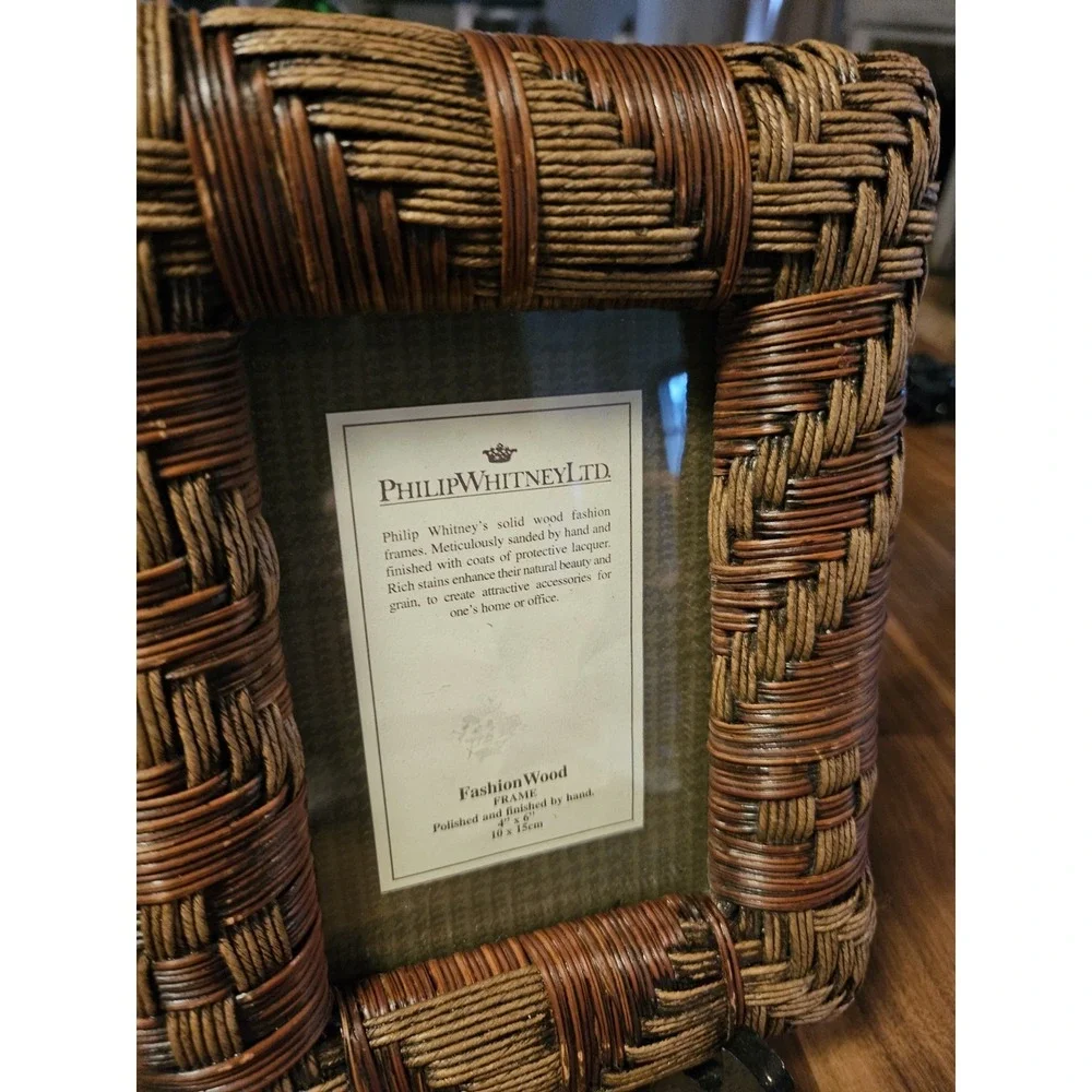 4x6 Wicker Pattern Wood Frame By Phili Whitney. Substantial. Stand Included.
